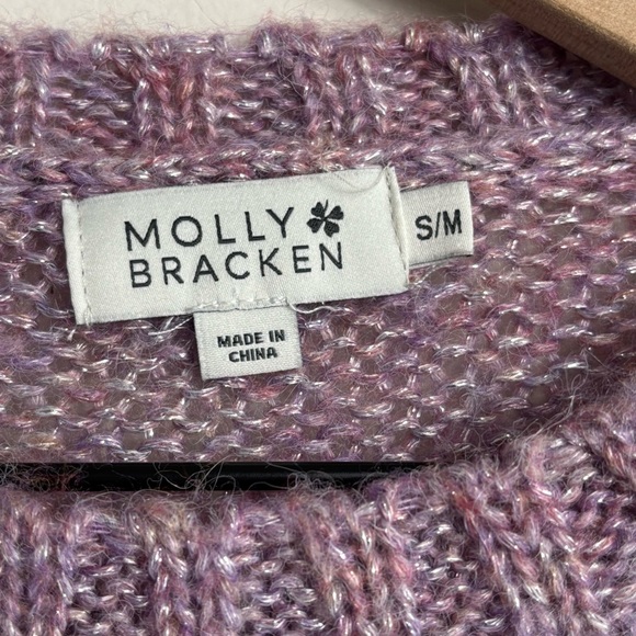 Molly Bracken Purple Metallic Shimmer Cable Knit Crewneck Sweater Size S/M - Picture 2 of 6